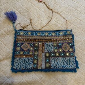 Embroidered Blue and Purple Clutch Bag